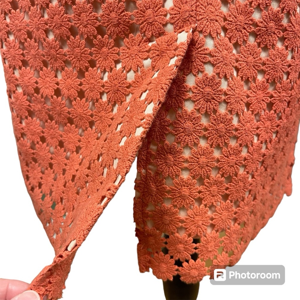 Talbots Crochet Lace Lined Pencil Skirt Daisy Coral Pink Orange Size 6 EUC - Picture 6 of 10